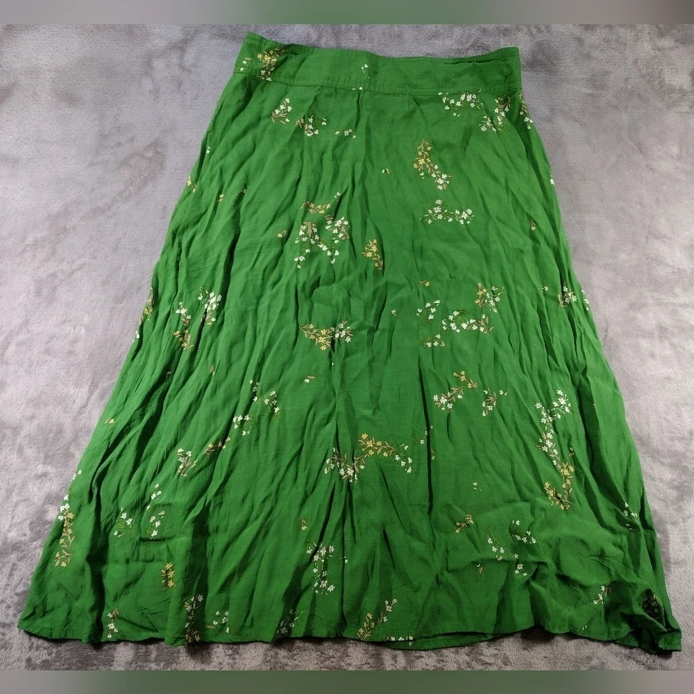 Faithfull The Brand Valois Floral Midi Skirt Womens Size 6 Green Wrap Boho Style